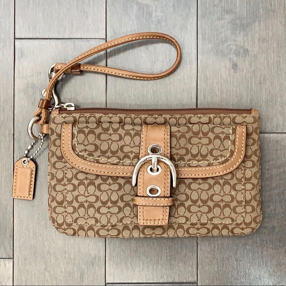 Tan coach wristlet